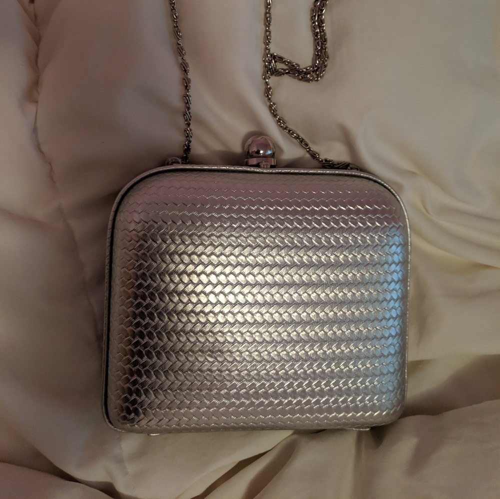 Silver Clutch with chain strap